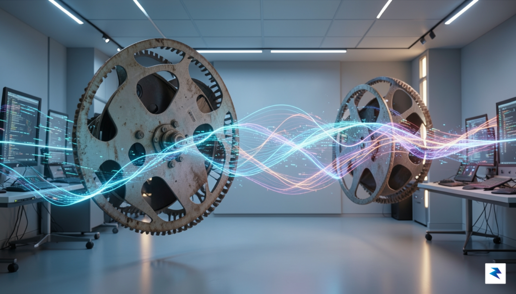 A conceptual digital art piece showing a blend of classic…