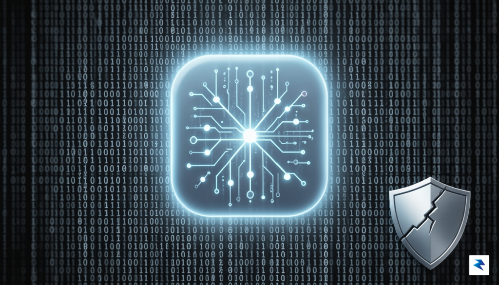 A conceptual digital illustration showing a glowing, complex code structure…
