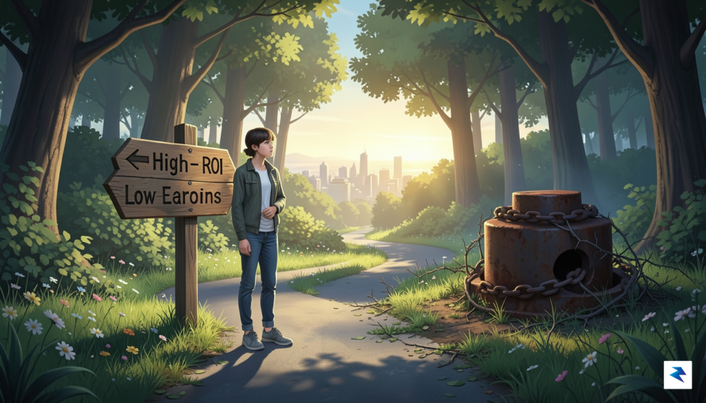A digital illustration showing a student standing at a fork&hellip;
