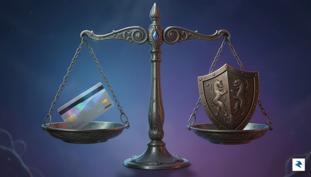 A conceptual digital illustration showing a balance scale with a…