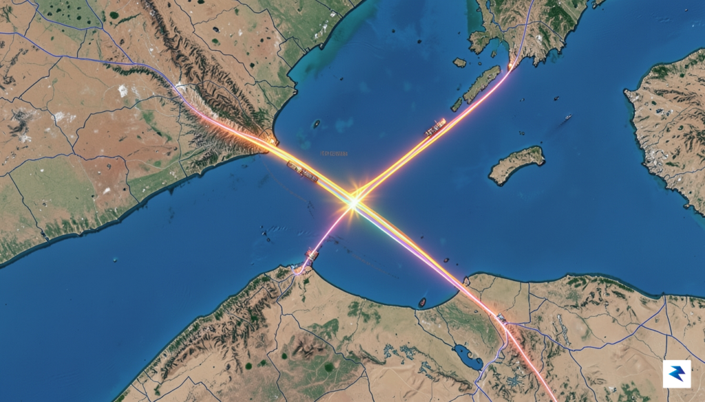 A satellite-view map highlighting the narrow Strait of Hormuz, with&hellip;