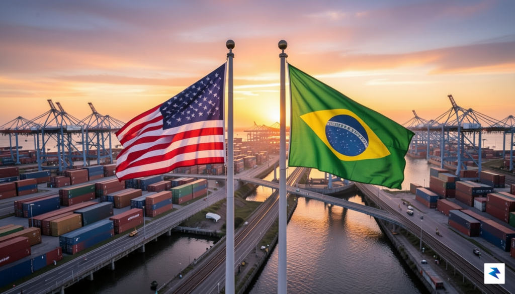 A wide-angle photograph showing the flags of the United States…