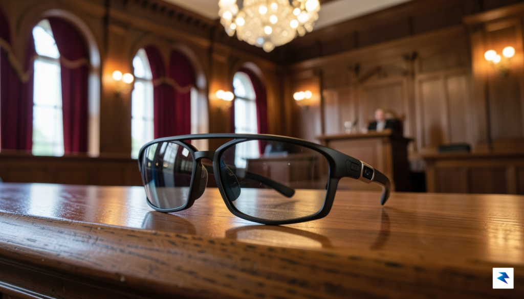 A close-up, high-definition photograph of modern, sleek smart glasses resting&hellip;
