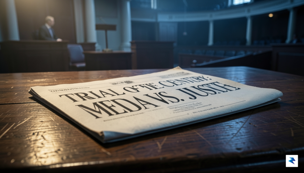A close-up, dramatic photograph of the front page of a…