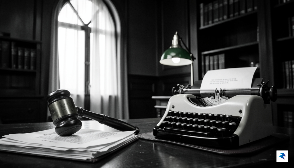 A black and white photograph showing a gavel resting on…