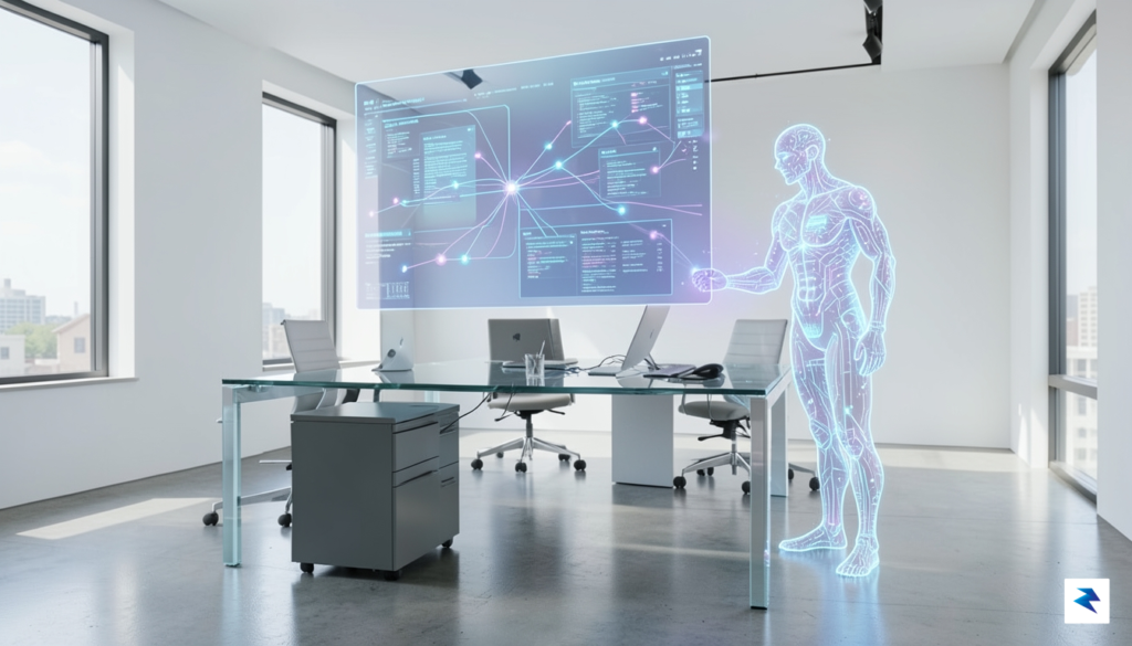 A modern, sleek office setting in Albany featuring a digital…