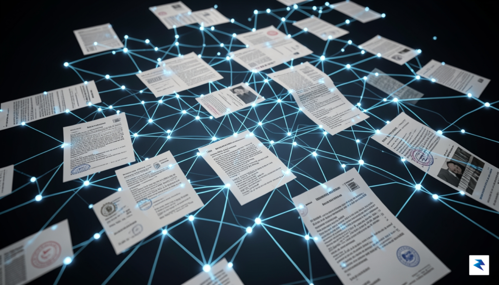 A digital visualization of a complex web of legal documents…