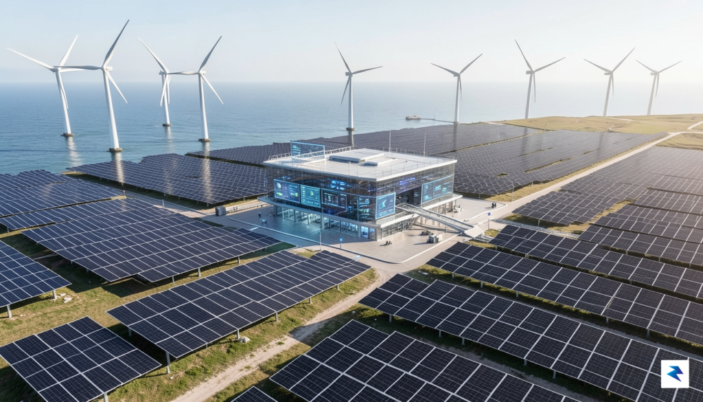 A conceptual digital rendering showing a modern, integrated power grid&hellip;