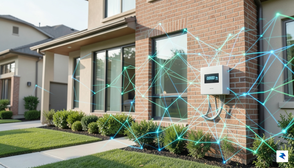 A modern, suburban home next to a digital smart meter&hellip;