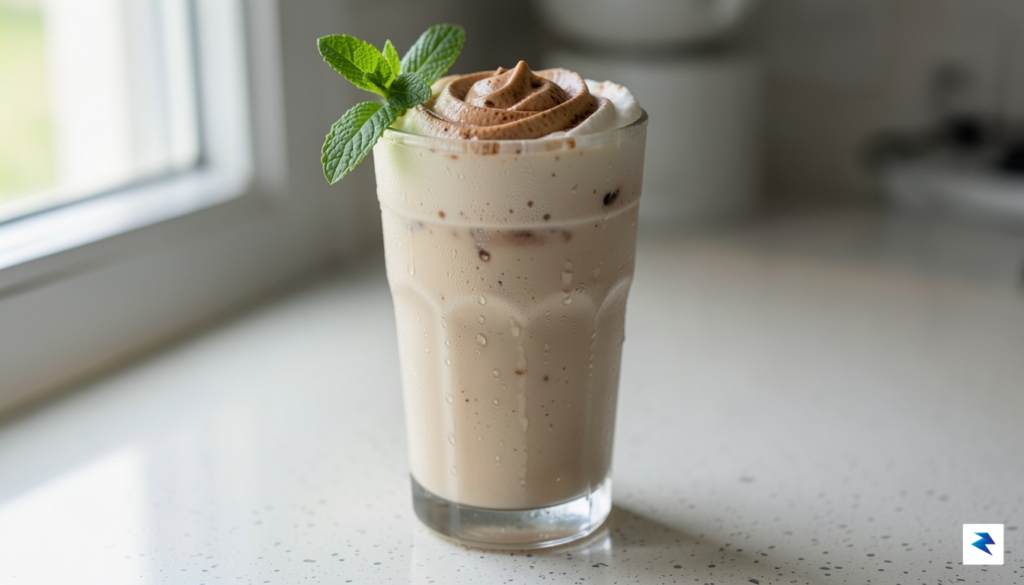 A close-up shot of a glass filled with a creamy,&hellip;