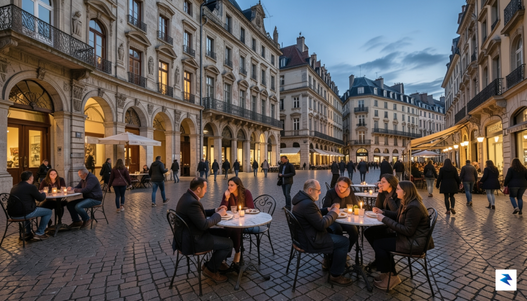 A wide-angle, high-resolution shot of a bustling, historic European city&hellip;