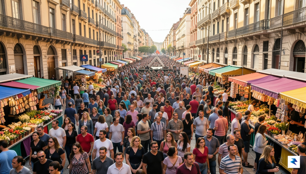 A bustling scene on La Rambla in Barcelona, showing a&hellip;