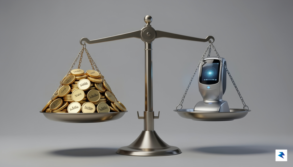 A conceptual digital illustration showing a balance scale, with one&hellip;