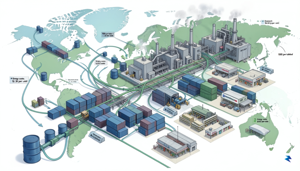A conceptual illustration showing a complex global supply chain, with&hellip;
