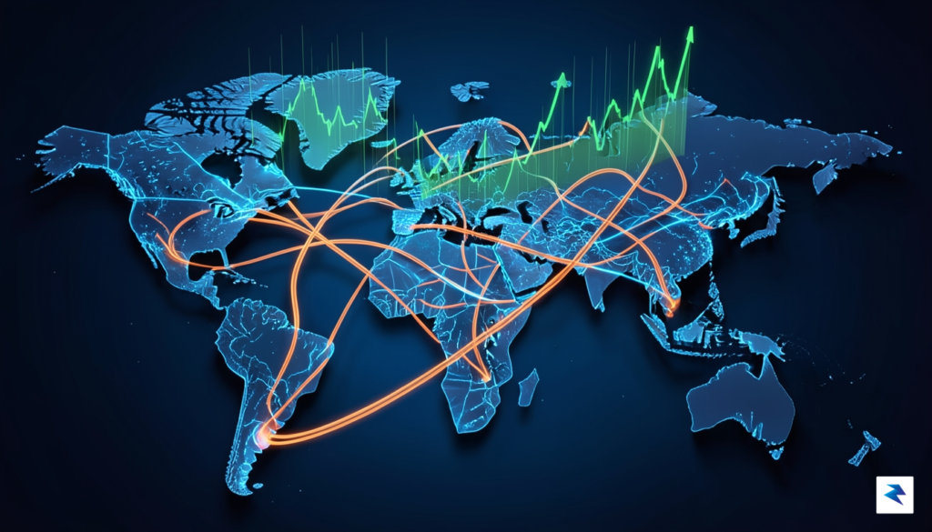 A conceptual digital illustration showing a complex network of glowing…