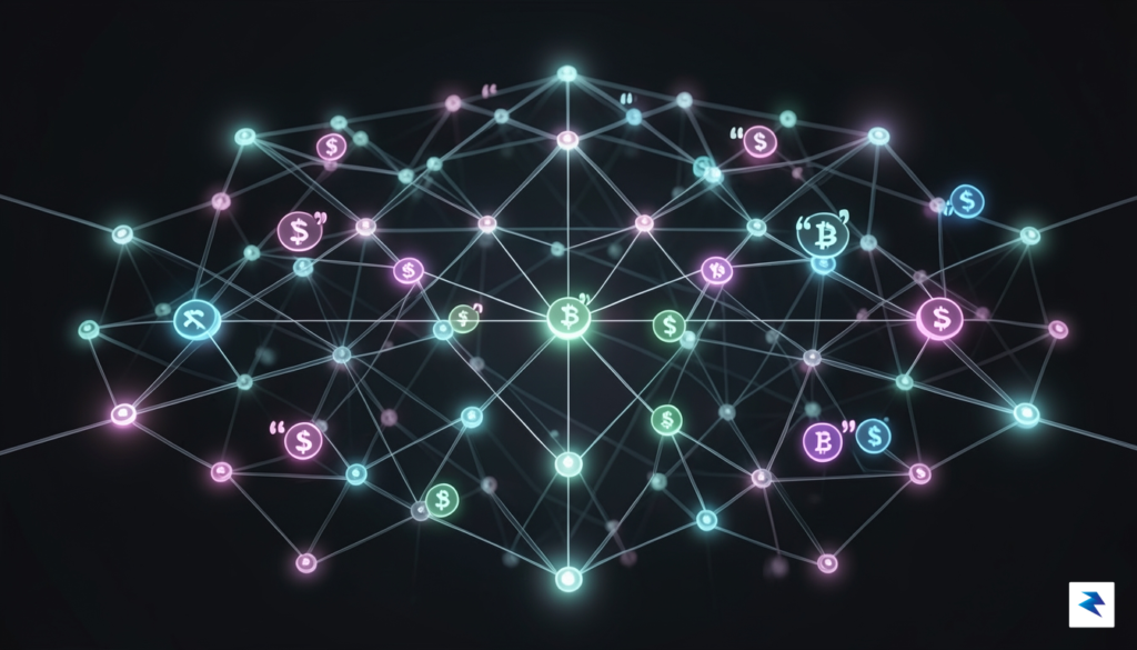 A conceptual digital illustration showing interconnected glowing neural network nodes&hellip;