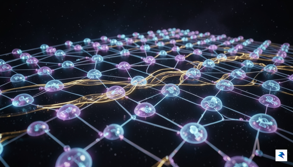 A conceptual digital visualization of glowing, interconnected nodes representing AI&hellip;