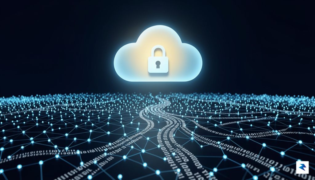 A conceptual digital illustration showing a glowing, unlocked cloud storage&hellip;