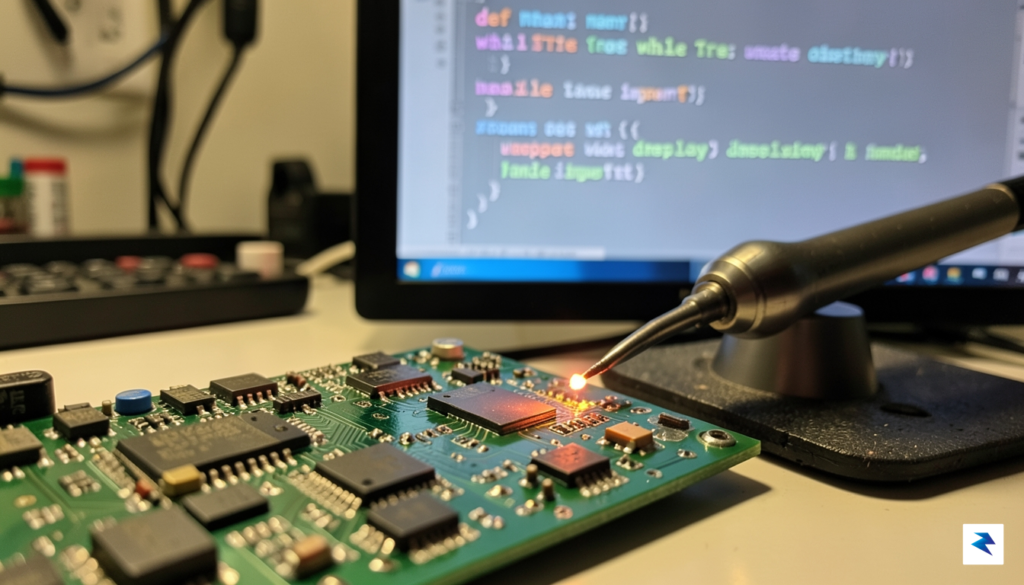 A close-up shot of an open-source e-reader circuit board exposed,…