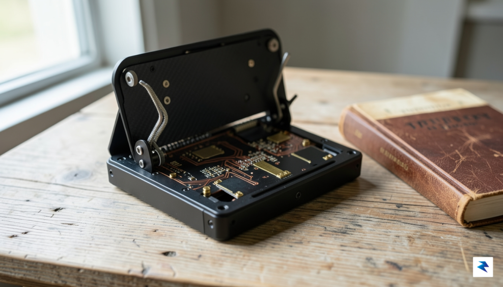 A close-up, high-resolution shot of an Open Book Touch device…