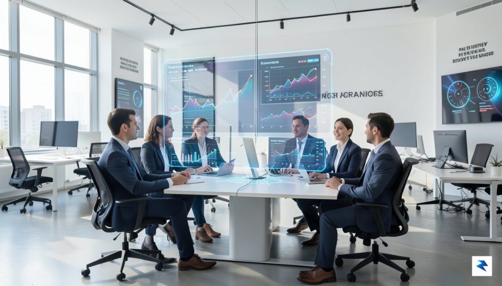 A modern, sleek enterprise office environment showing a professional team&hellip;