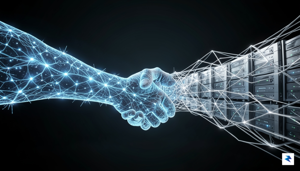 A conceptual image depicting a seamless digital handshake between two&hellip;