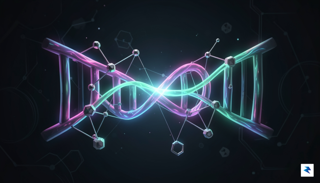 A digital illustration showing a glowing, abstract DNA double helix&hellip;