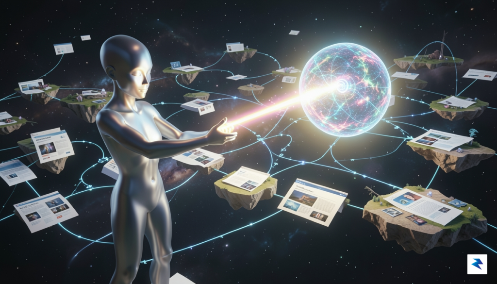A stylized depiction of a human user providing a high-level…