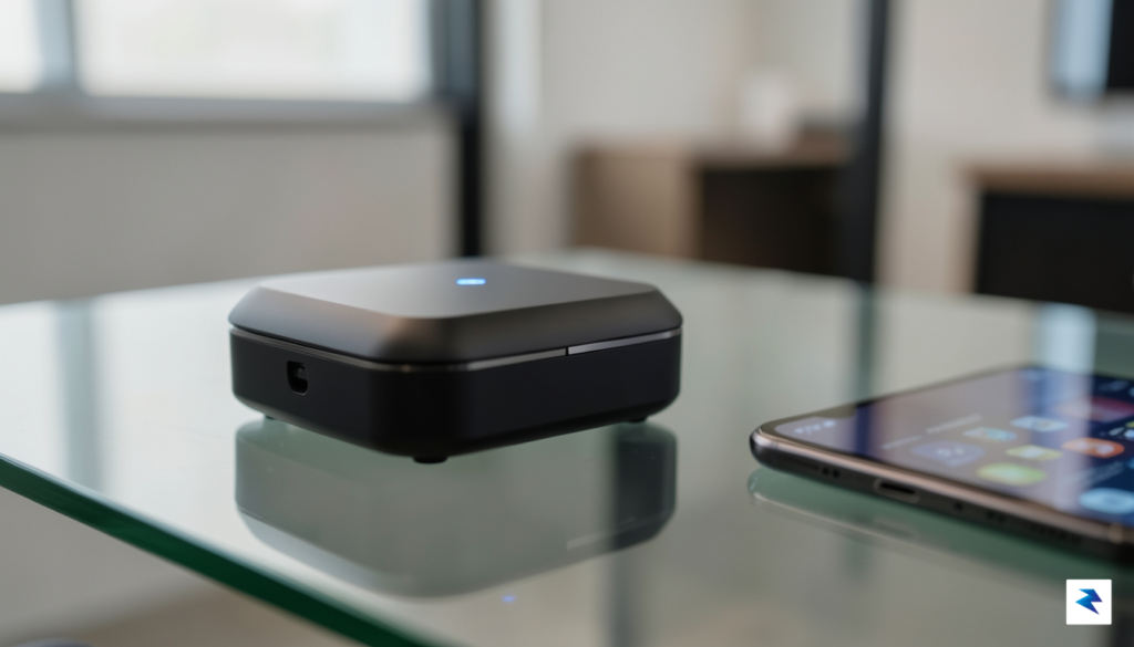 A sleek, minimalist AI hardware device resting on a modern…