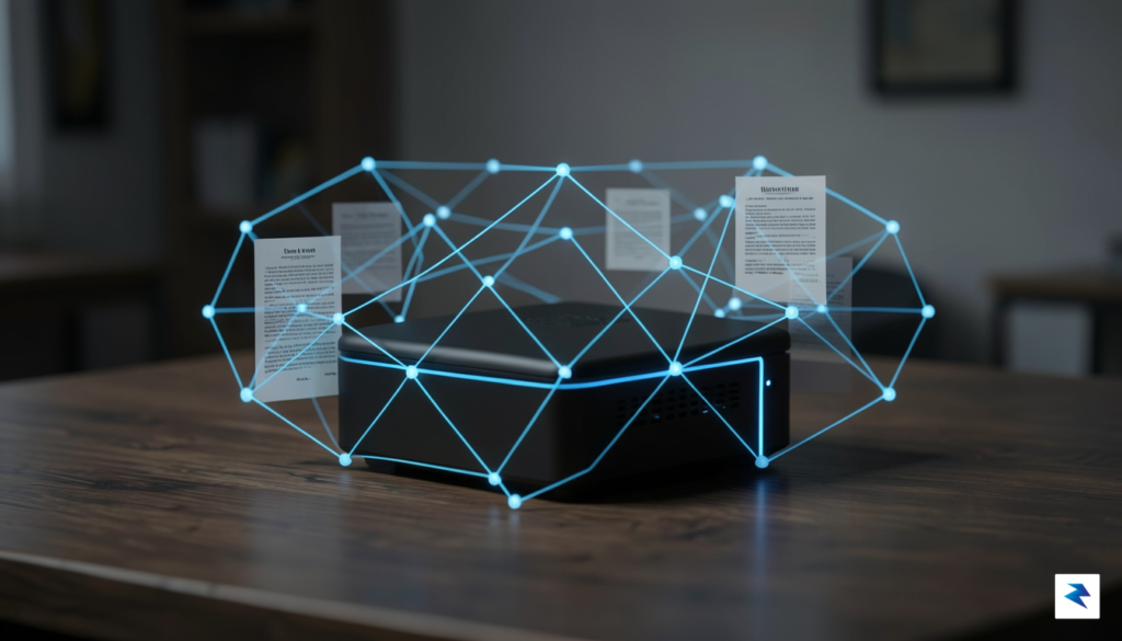 A conceptual digital illustration showing a sleek, minimalist AI hardware…