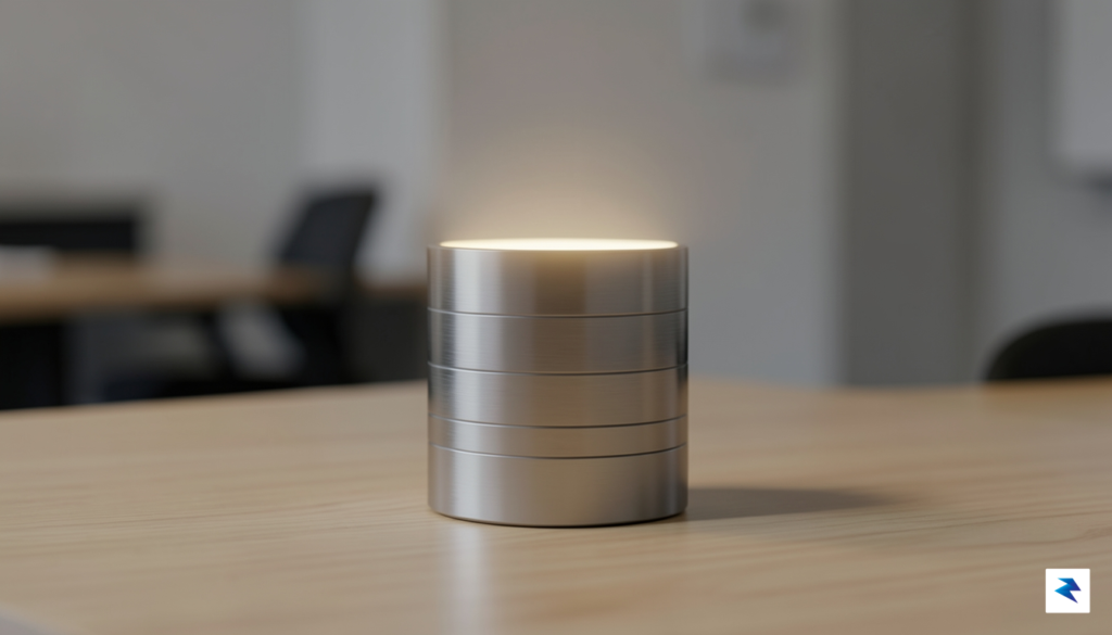 A conceptual, minimalist physical device with a sleek, metallic finish…