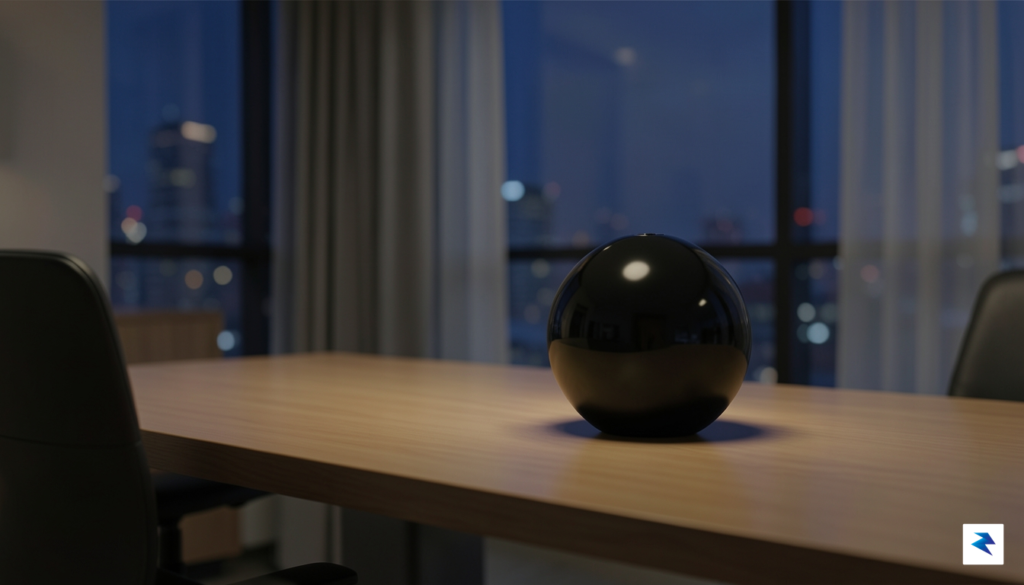 A sleek, minimalist obsidian-colored orb device resting on a modern&hellip;