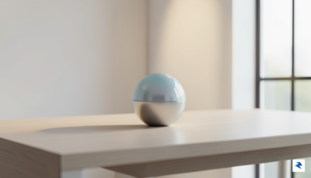 A conceptual, minimalist home office desk featuring a small, elegant&hellip;