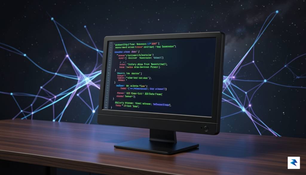 A sleek, futuristic terminal window displaying code executing a food…