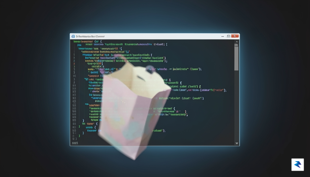 A conceptual digital illustration showing a glowing terminal window with…
