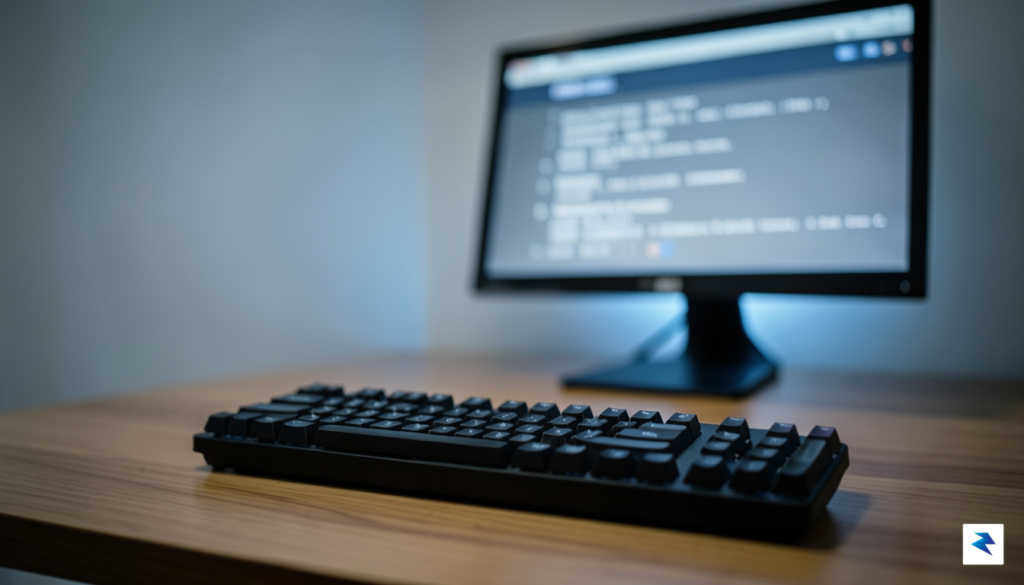 A minimalist, high-contrast photograph of a mechanical keyboard on a…