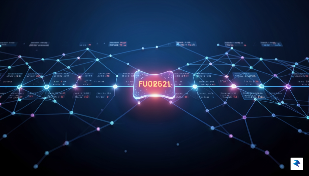 A digital visualization of a blockchain data stream showing a…