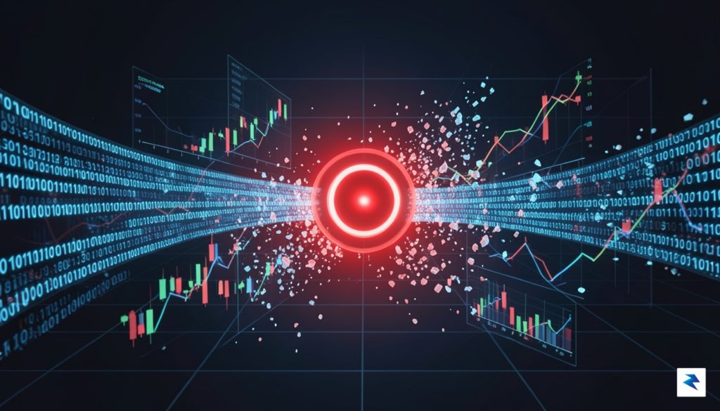 A conceptual digital illustration showing a data stream being diverted…