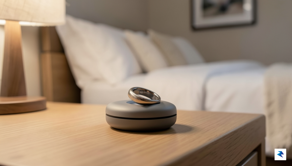 A close-up, high-resolution shot of a sleek Oura Ring 5…