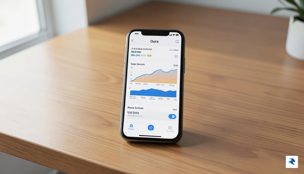 A smartphone screen displaying the Oura app dashboard, showing detailed…