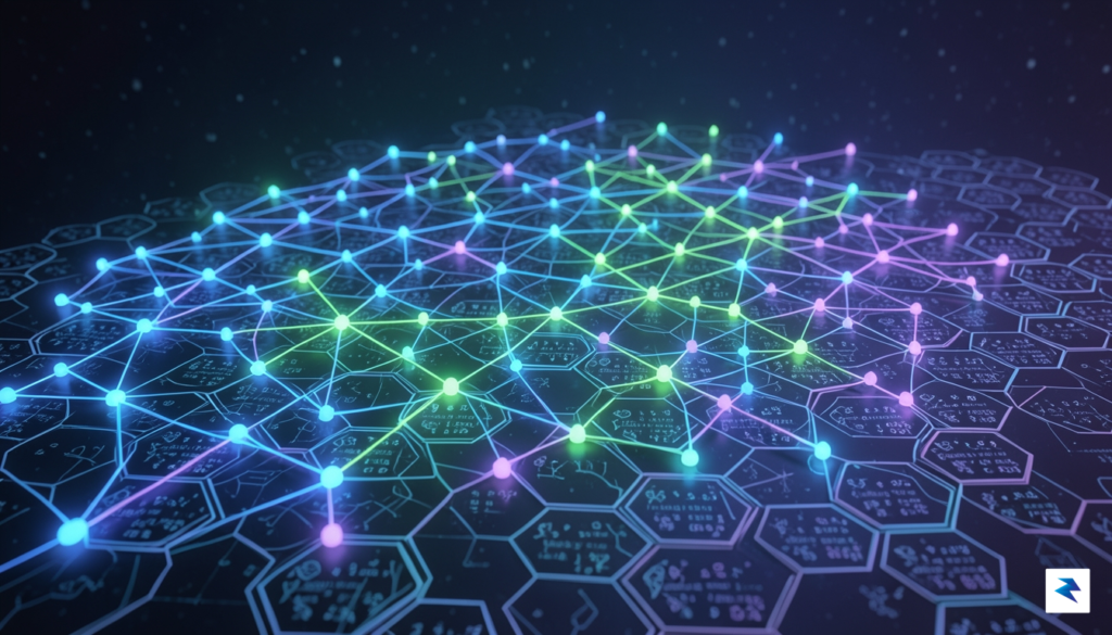 A conceptual digital art piece showing a glowing, interconnected neural…