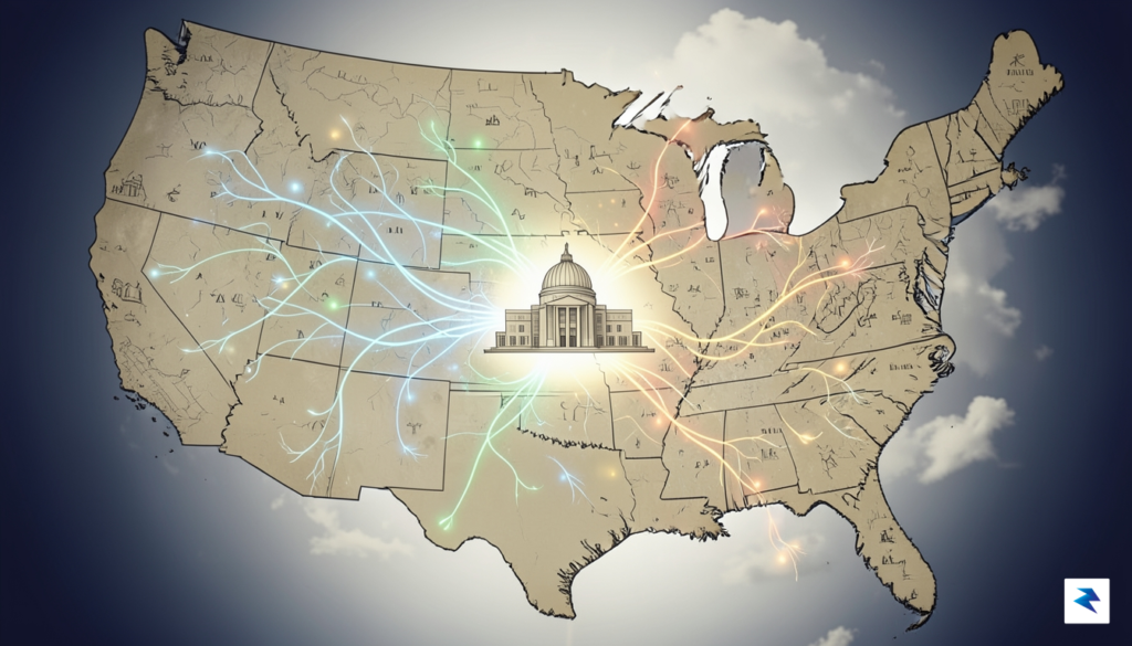 A conceptual illustration showing a map of the United States…