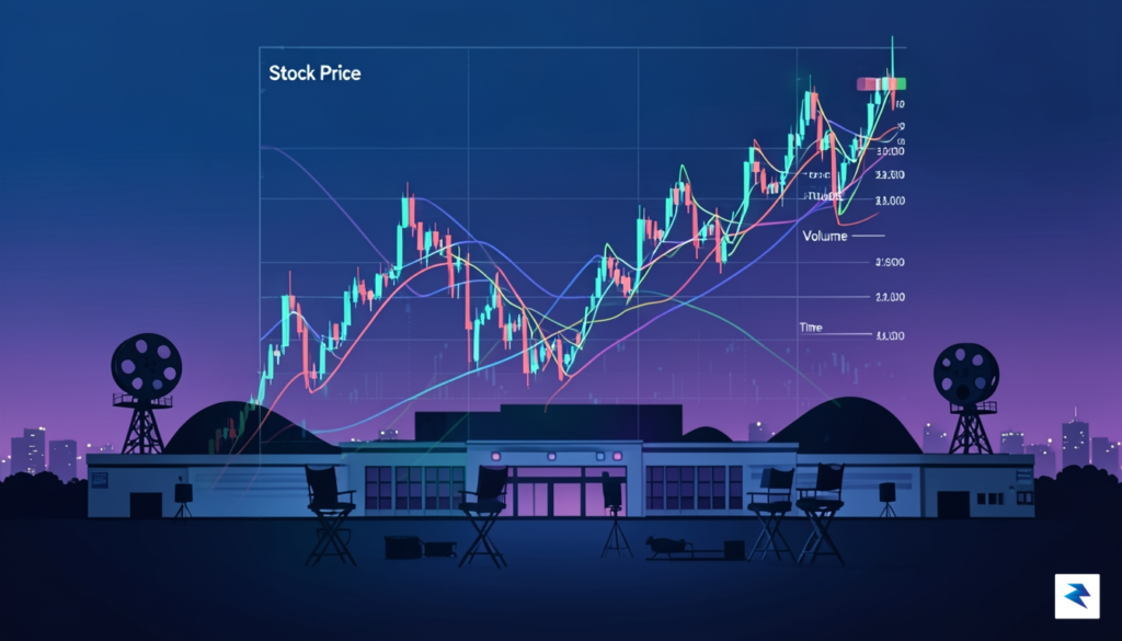 A digital illustration showing a complex stock market graph overlaying…
