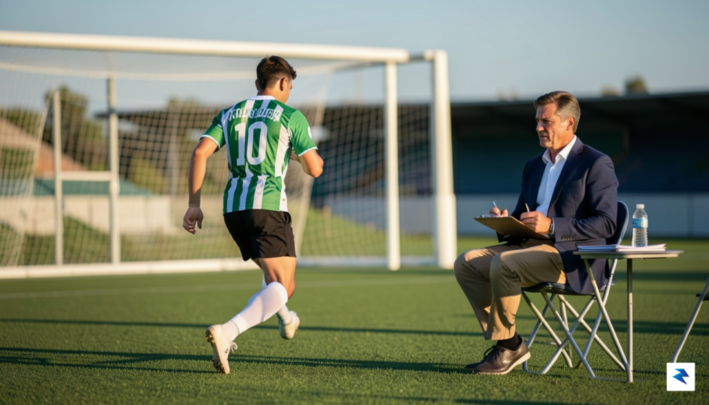 A football player practicing a penalty kick in a training…