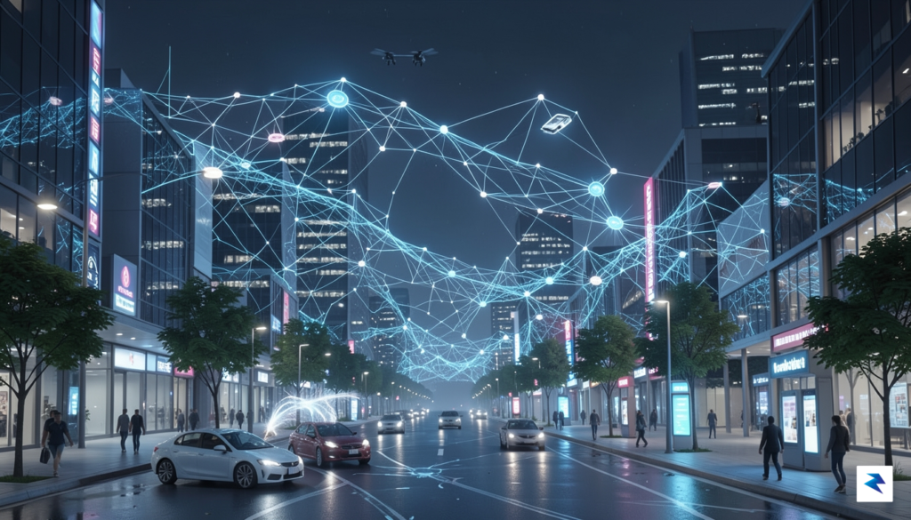 A conceptual illustration showing a glowing neural network mesh integrated&hellip;