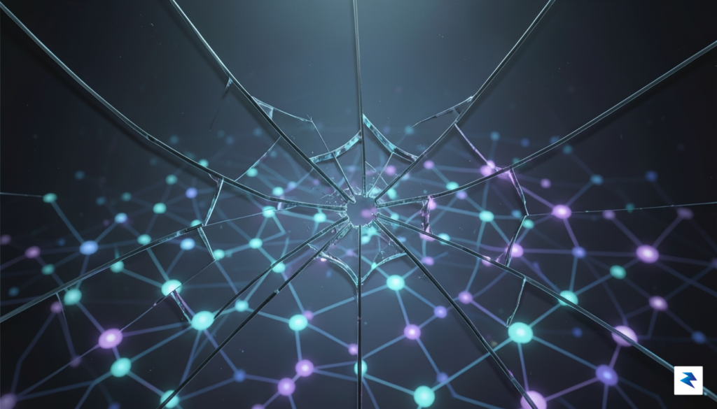 A conceptual digital illustration showing a cracked glass surface overlaying&hellip;