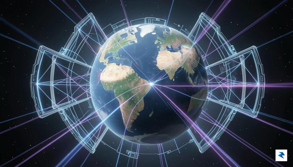 A conceptual digital art piece showing a globe connected by&hellip;