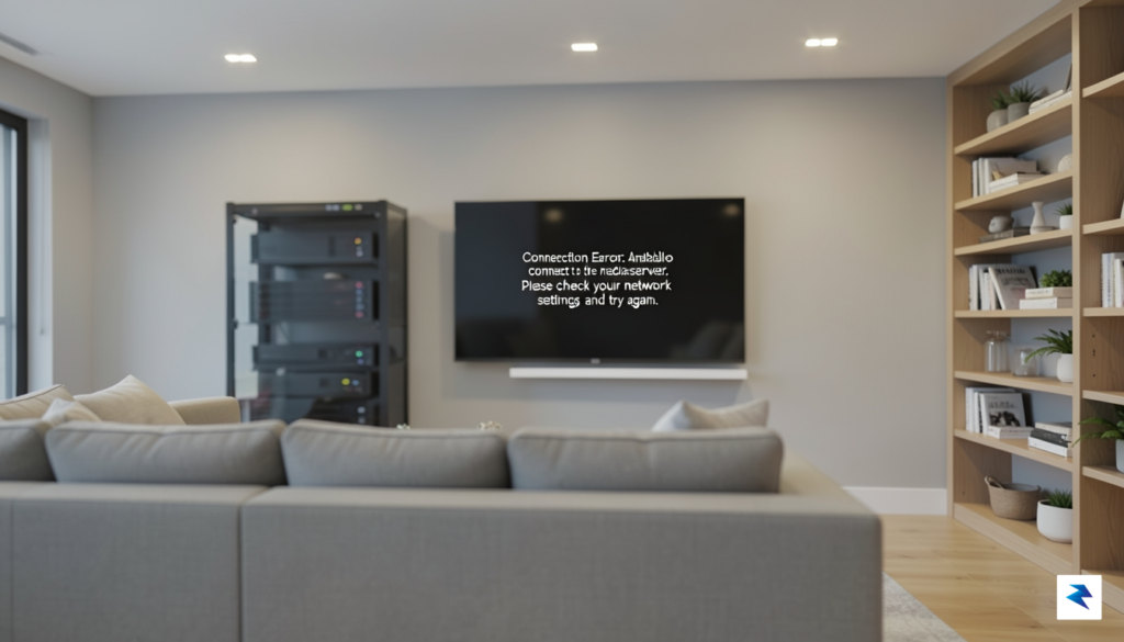 A modern living room setup showing a television screen displaying…