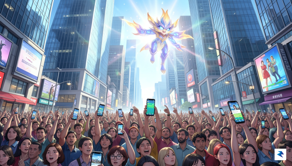 A dynamic illustration showing thousands of diverse people gathered in…