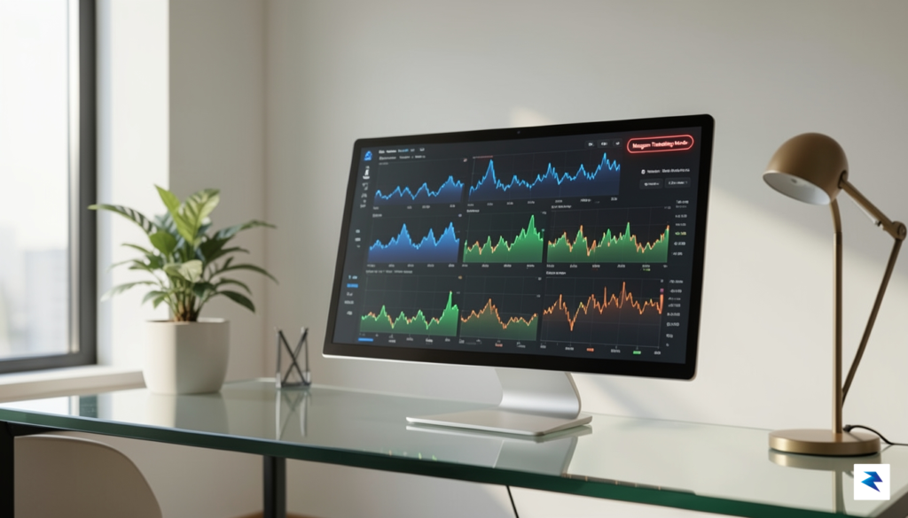 A sleek, professional digital dashboard display showing a financial prediction&hellip;